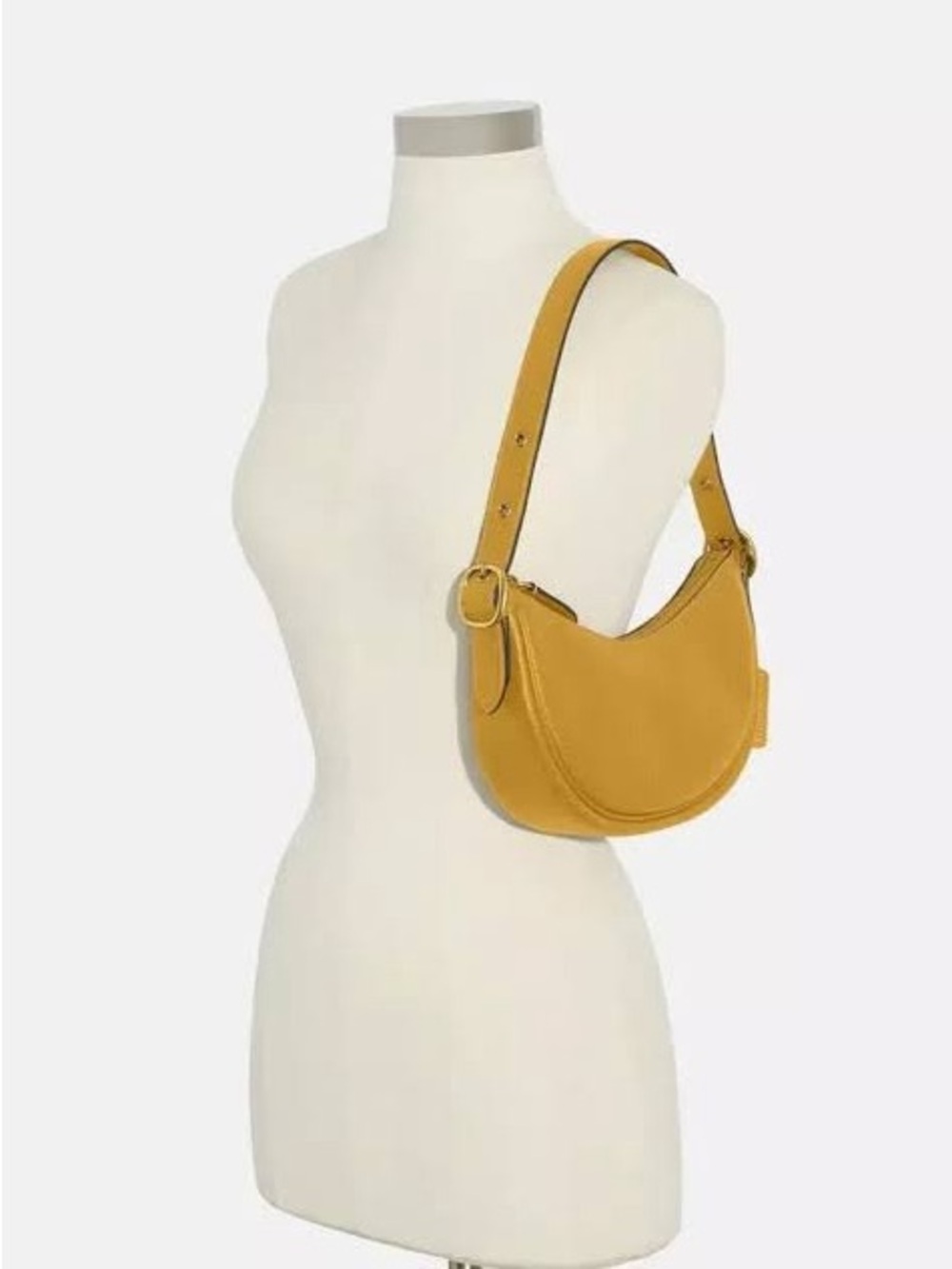 COACH Luna Pebble Leather Shoulder Bag in Mustard Yellow